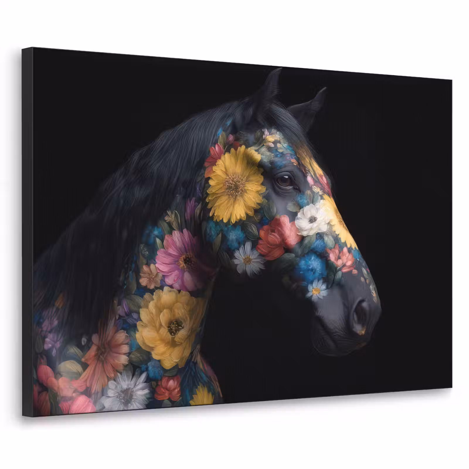 Art Frame - Paard - Bloemen - Zwart — 1