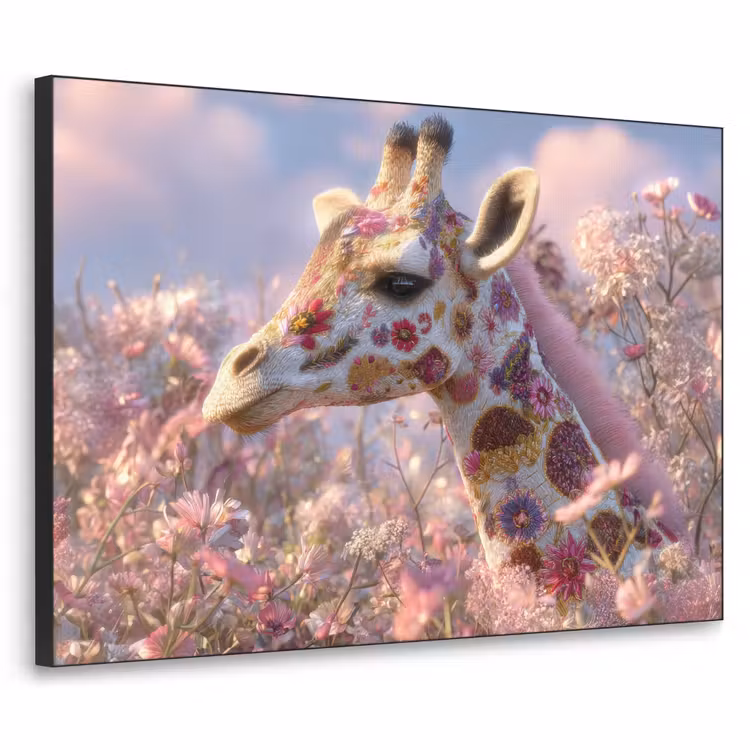 Art Frame - Giraffe - Bloemen - Roze — 1