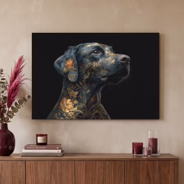 Art Frame - Hond - Zwart - Bloemen — 3