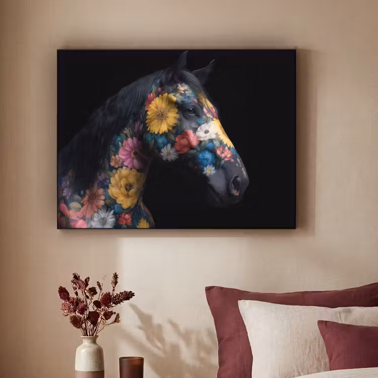 Art Frame - Paard - Bloemen - Zwart — 3