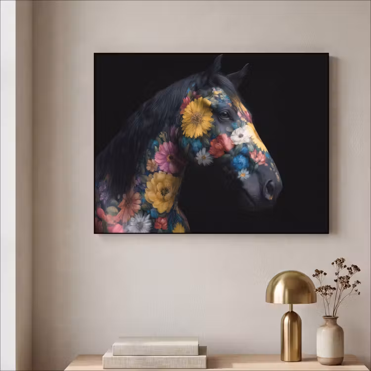 Art Frame - Paard - Bloemen - Zwart — 5