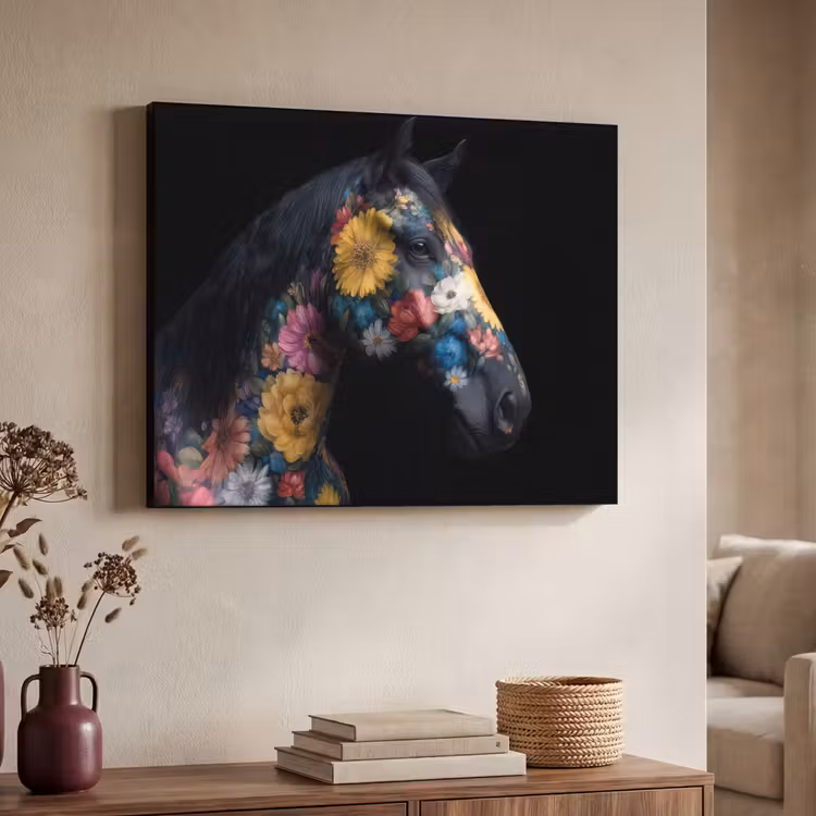 Art Frame - Paard - Bloemen - Zwart — 7