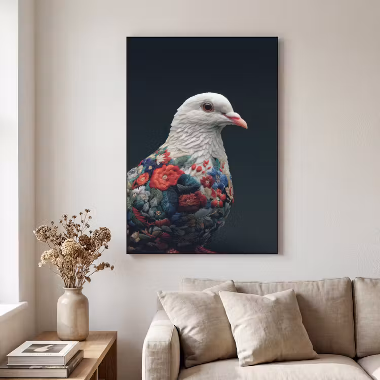 Art Frame - Duif - Bloemen - Wit - Zwart — 3