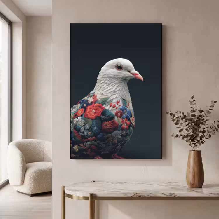 Art Frame - Duif - Bloemen - Wit - Zwart — 5