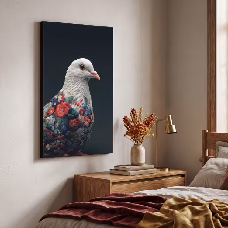 Art Frame - Duif - Bloemen - Wit - Zwart — 7