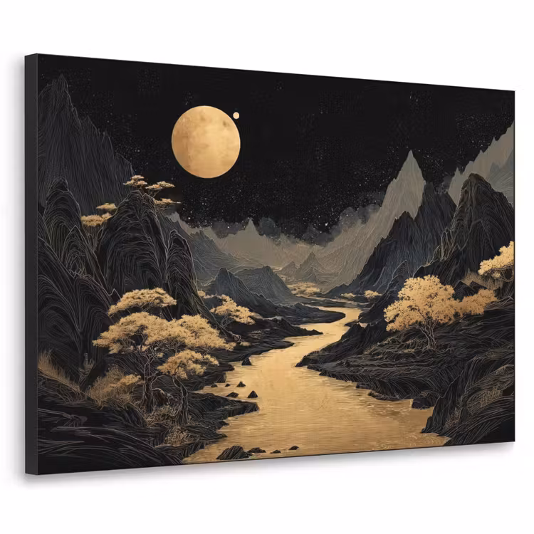 Art Frame - Gouden rivier - Bergen - Maan - Sterrenhemel — 1