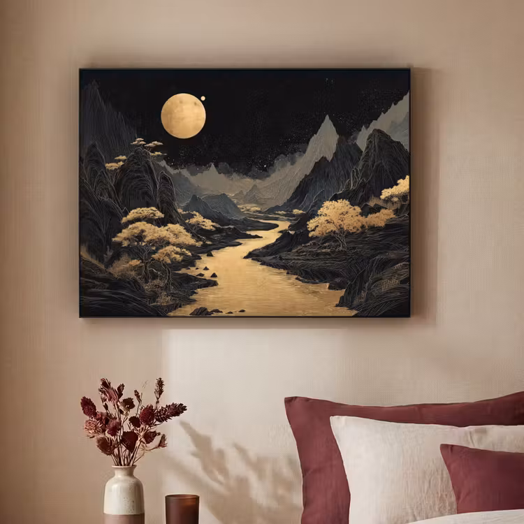 Art Frame - Gouden rivier - Bergen - Maan - Sterrenhemel — 3