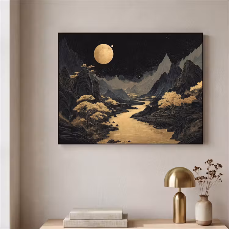 Art Frame - Gouden rivier - Bergen - Maan - Sterrenhemel — 5