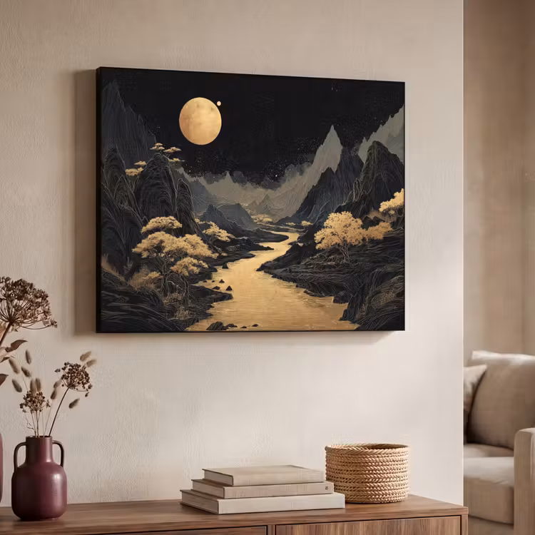 Art Frame - Gouden rivier - Bergen - Maan - Sterrenhemel — 7