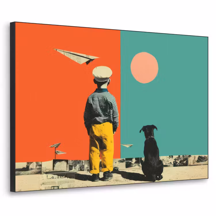 Art Frame - Retro - Jongen - Hond - Rood - Groen — 1