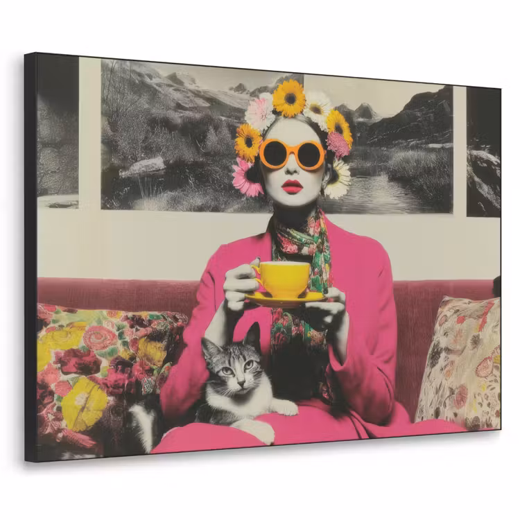 Art Frame - Vrouw - Kat - Bloemen - Kopje - Retro — 1