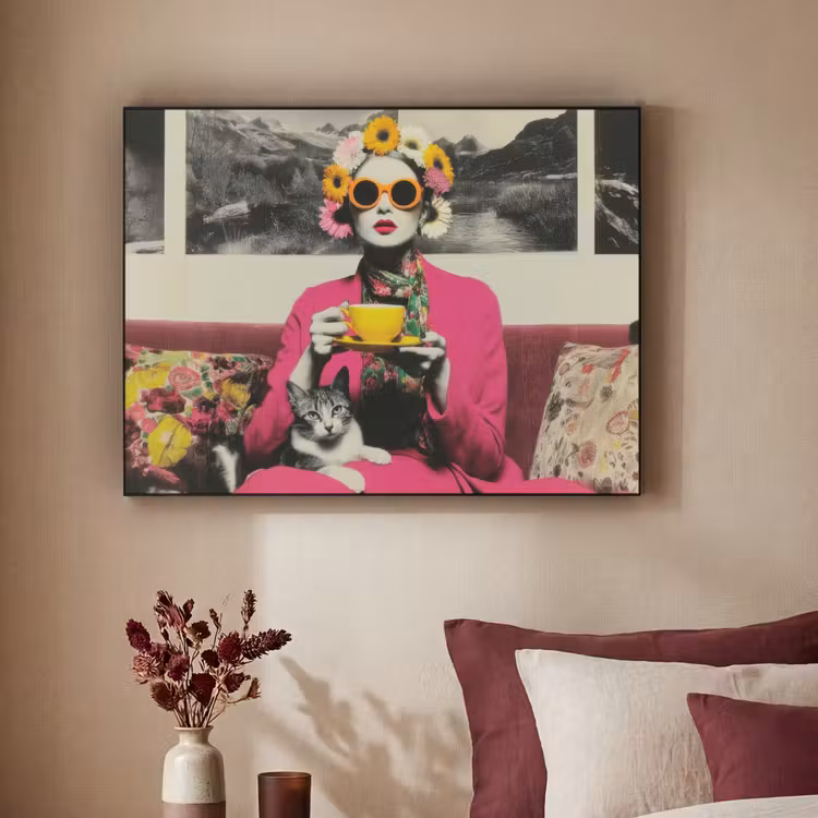 Art Frame - Vrouw - Kat - Bloemen - Kopje - Retro — 3
