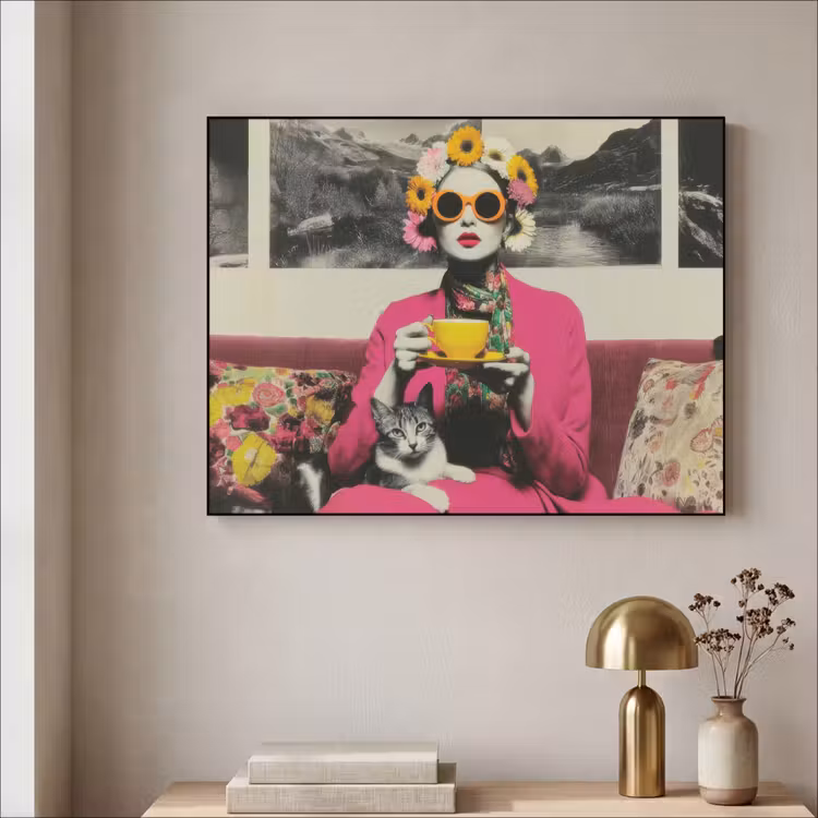 Art Frame - Vrouw - Kat - Bloemen - Kopje - Retro — 5