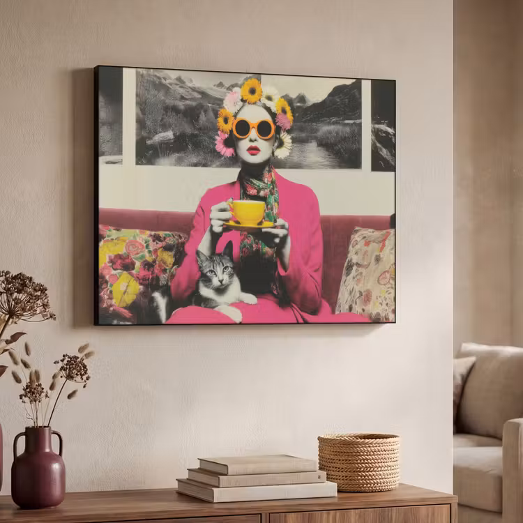 Art Frame - Vrouw - Kat - Bloemen - Kopje - Retro — 7