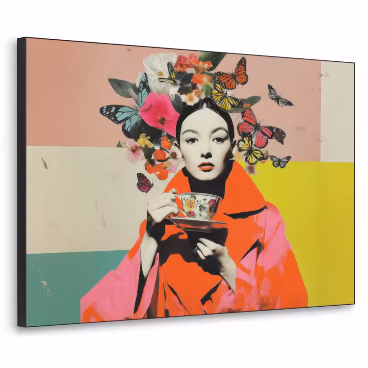 Art Frame - Retro - Vrouw - Kopje - Vlinders — 1