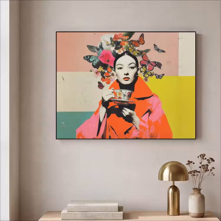 Art Frame - Retro - Vrouw - Kopje - Vlinders — 5
