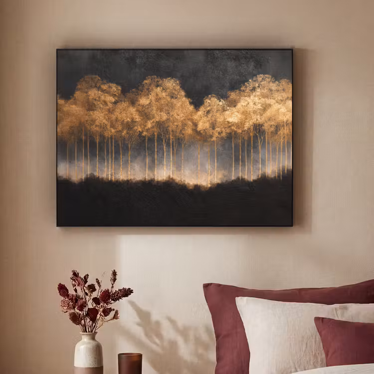 Art Frame - Gouden Bomen in Mistig Landschap — 3