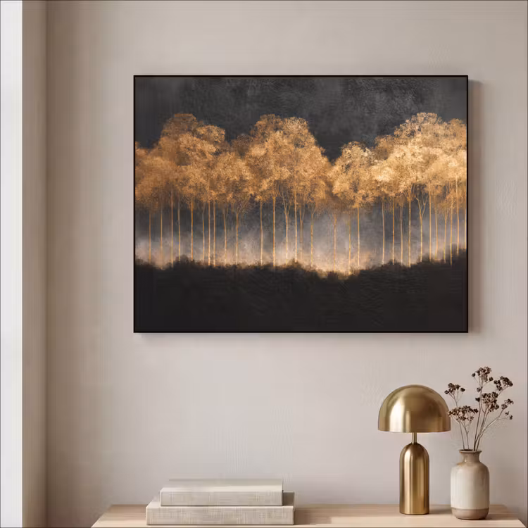 Art Frame - Gouden Bomen in Mistig Landschap — 5