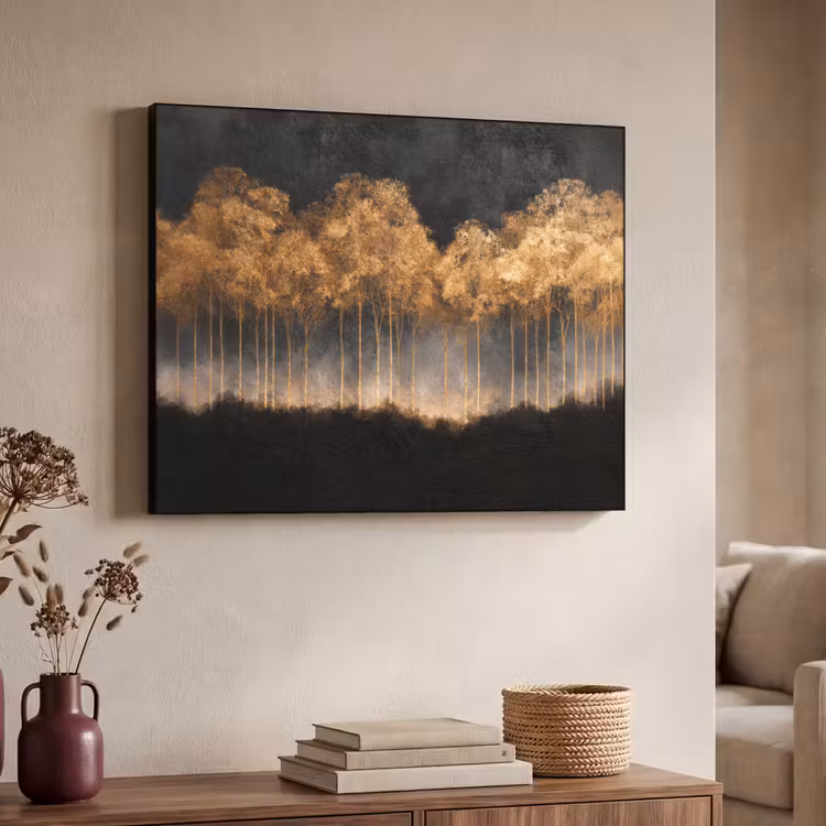 Art Frame - Gouden Bomen in Mistig Landschap — 7