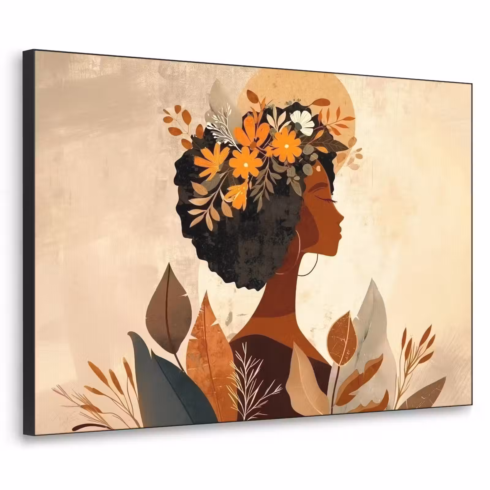 Art Frame - Vrouw - Krullen - Bloemen - Beige — 1