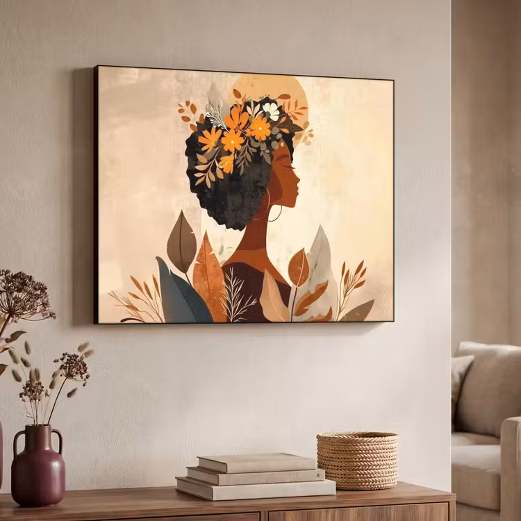 Art Frame - Vrouw - Krullen - Bloemen - Beige — 7