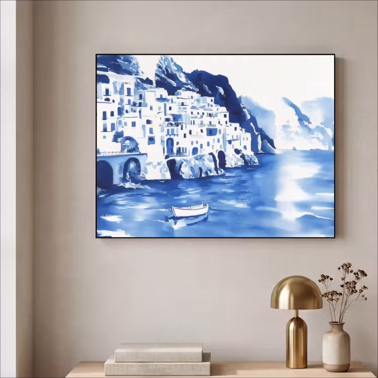 Art Frame - Dorp - Rotswand - Roeiboot - Water — 5