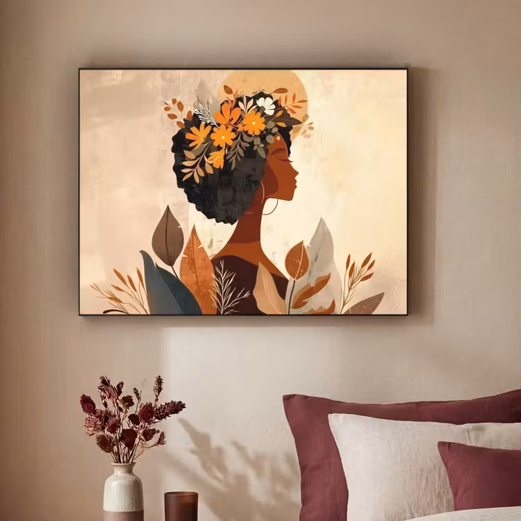 Art Frame - Vrouw - Krullen - Bloemen - Beige — 3