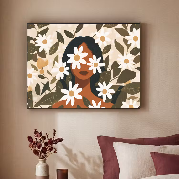 Art Frame - Illustratie - Vrouw - Madeliefjes - Wit — 3