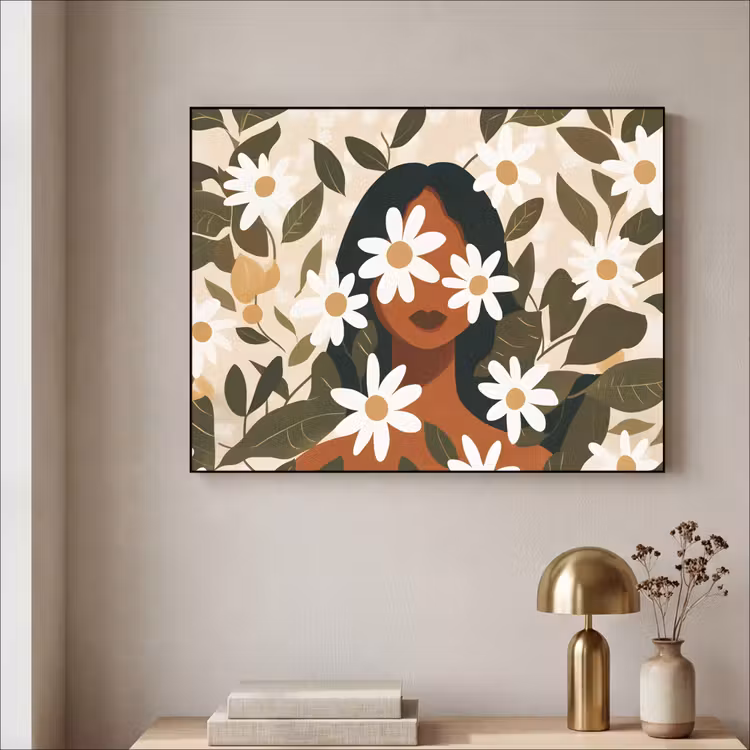 Art Frame - Illustratie - Vrouw - Madeliefjes - Wit — 5