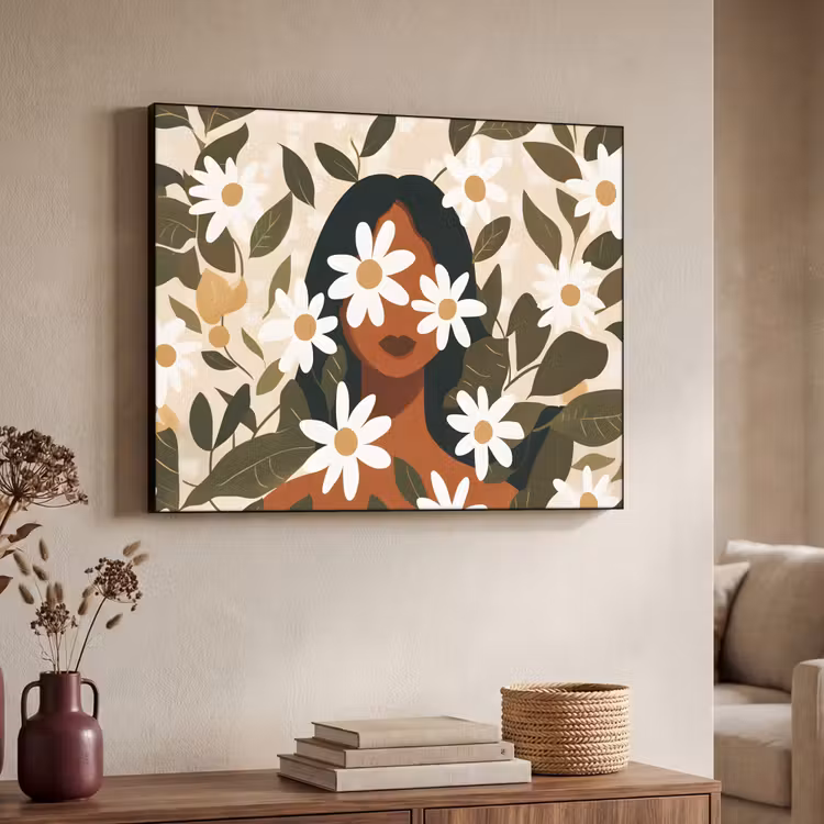 Art Frame - Illustratie - Vrouw - Madeliefjes - Wit — 7
