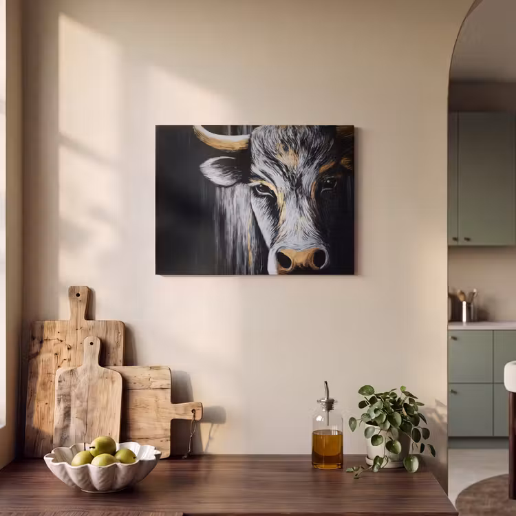 Akoestisch schilderij - Stier - Hoorns - Snuit - Goud — 4