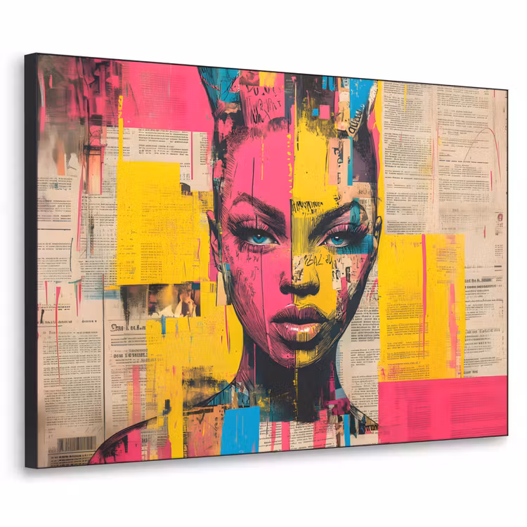 Art Frame - Vrouwengezicht - Krantenpapier - Abstract - Roze — 1