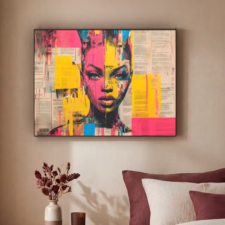 Art Frame - Vrouwengezicht - Krantenpapier - Abstract - Roze — 3