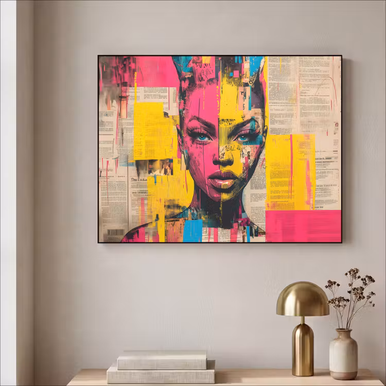 Art Frame - Vrouwengezicht - Krantenpapier - Abstract - Roze — 5