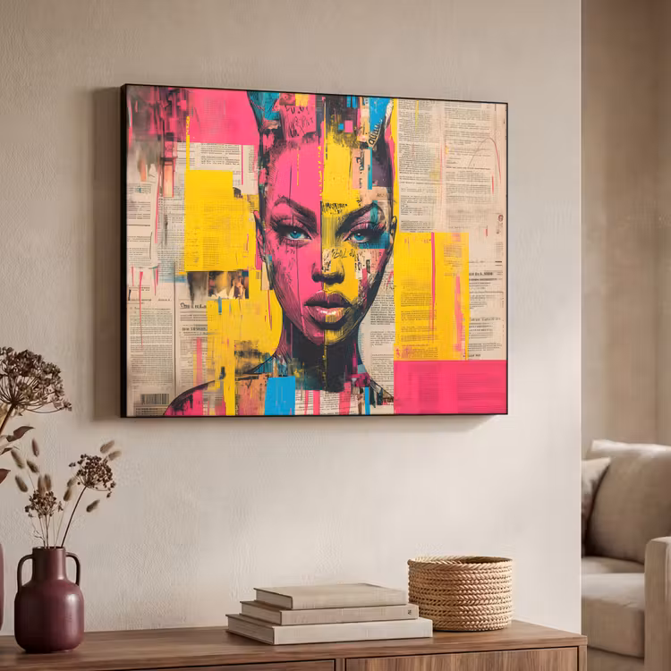 Art Frame - Vrouwengezicht - Krantenpapier - Abstract - Roze — 7