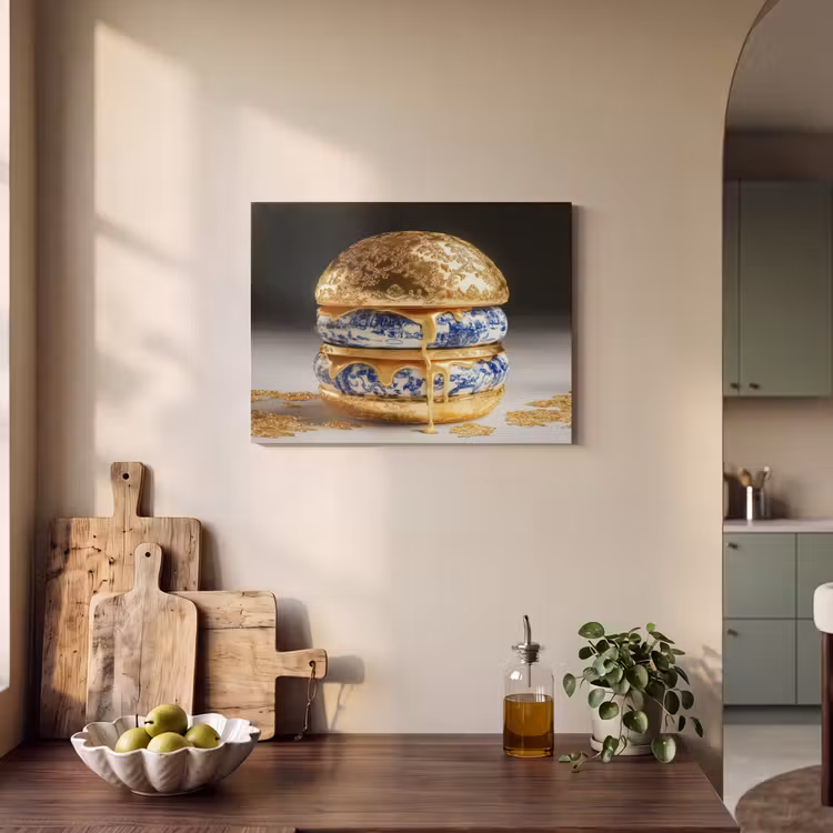 Akoestisch schilderij - Delftsblauw - Goud - Burger — 4