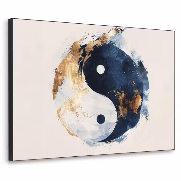 Art Frame - Yin Yang - Abstract - Zwart - Wit - Goud — 1