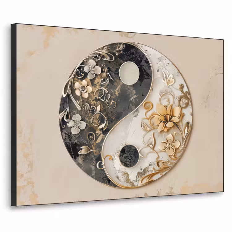 Art Frame - Yin Yang - Bloemen - Zwart - Wit - Vintage — 1