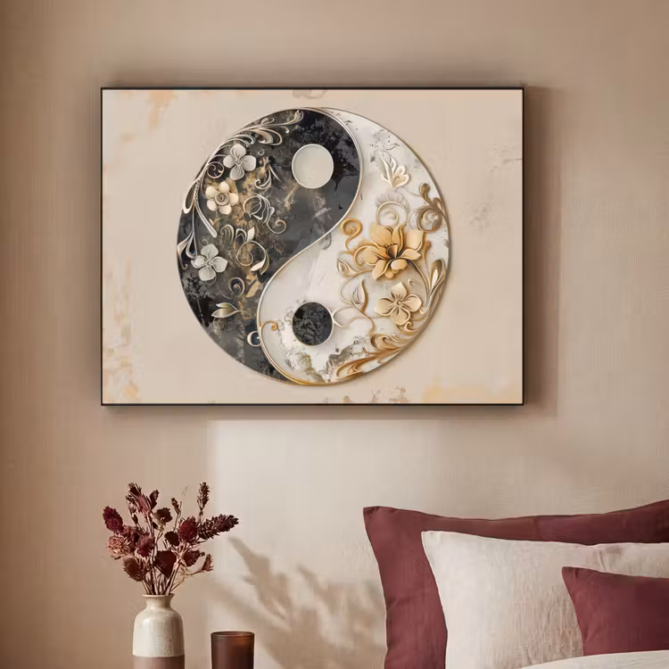 Art Frame - Yin Yang - Bloemen - Zwart - Wit - Vintage — 3