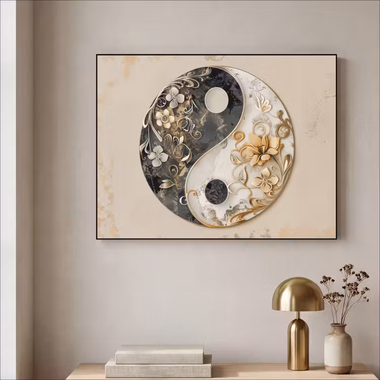 Art Frame - Yin Yang - Bloemen - Zwart - Wit - Vintage — 5