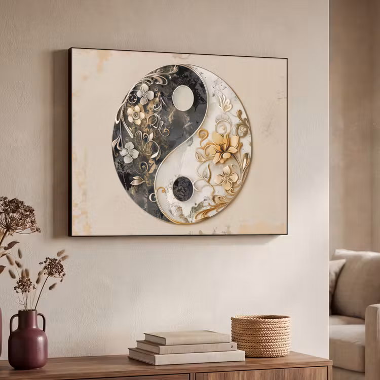 Art Frame - Yin Yang - Bloemen - Zwart - Wit - Vintage — 7