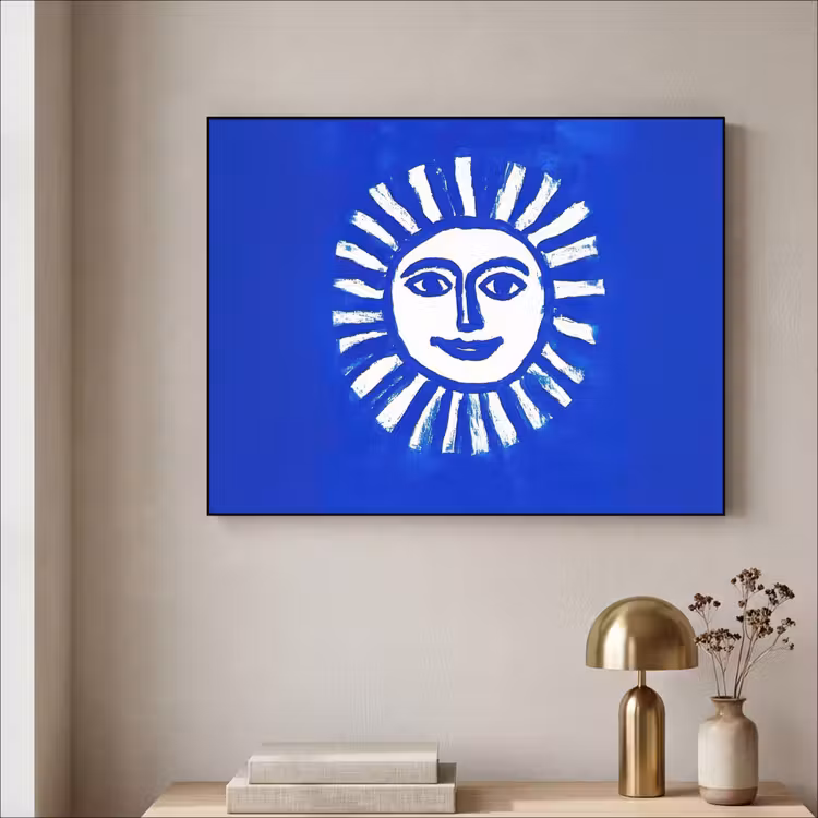 Art Frame - Zon - Gezicht - Penseelstructuur - Blauw — 5