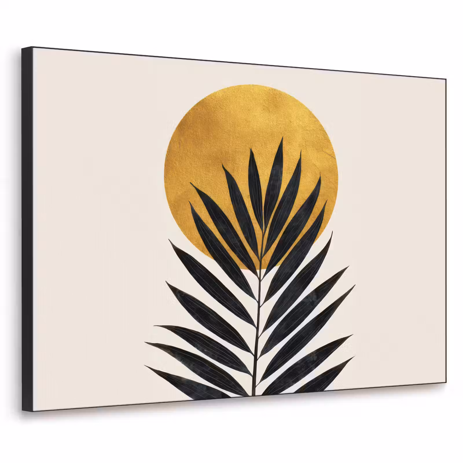 Art Frame - Zwart palmblad - Gouden cirkel - Beige achtergrond — 1