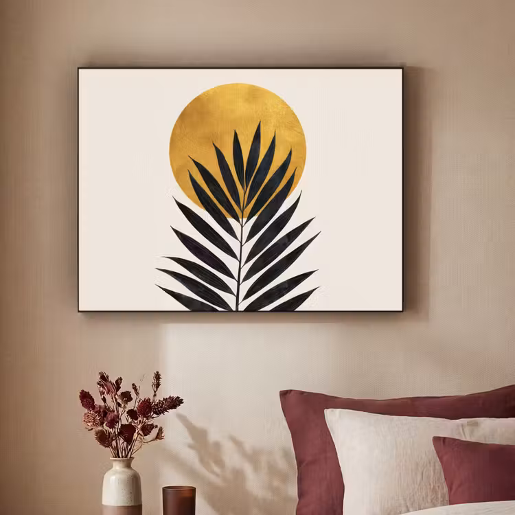 Art Frame - Zwart palmblad - Gouden cirkel - Beige achtergrond — 3