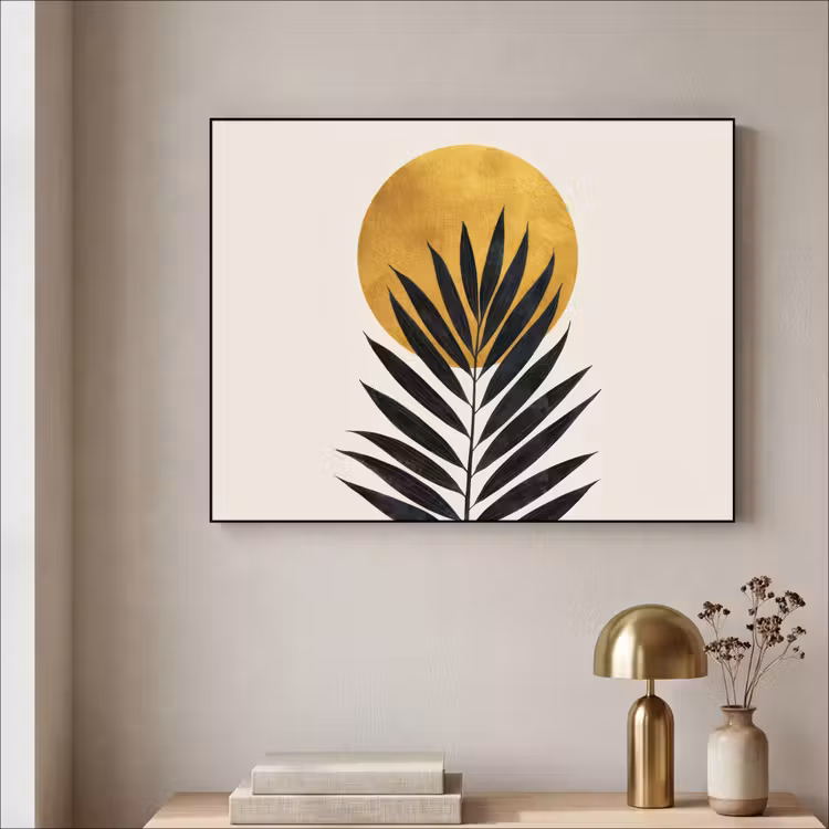 Art Frame - Zwart palmblad - Gouden cirkel - Beige achtergrond — 5
