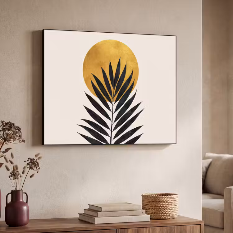 Art Frame - Zwart palmblad - Gouden cirkel - Beige achtergrond — 7