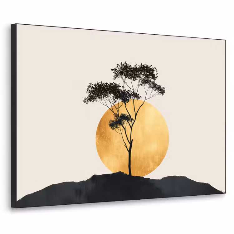 Art Frame - Zwarte boom - Gouden cirkel - Heuvel — 1