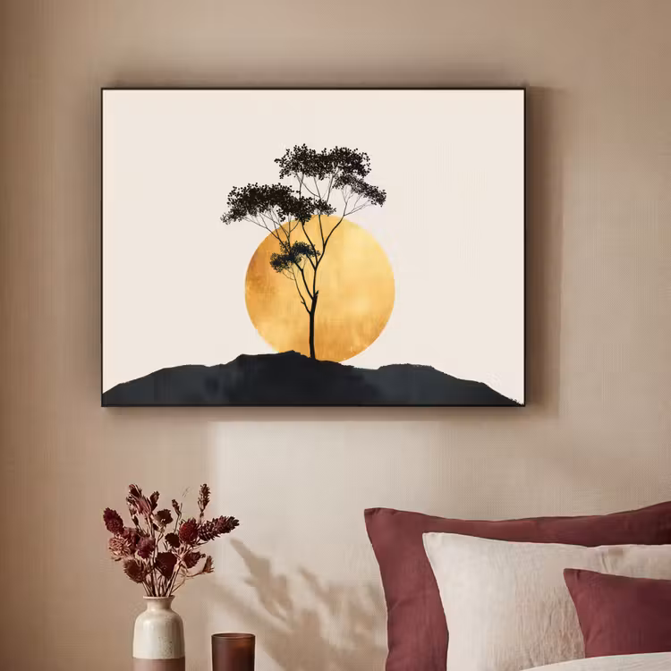 Art Frame - Zwarte boom - Gouden cirkel - Heuvel — 3