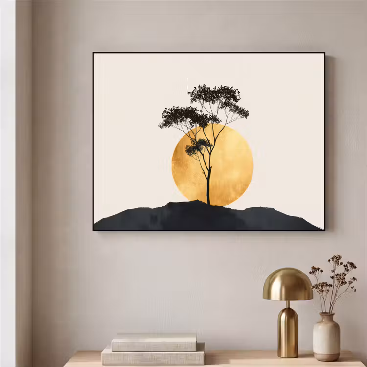 Art Frame - Zwarte boom - Gouden cirkel - Heuvel — 5