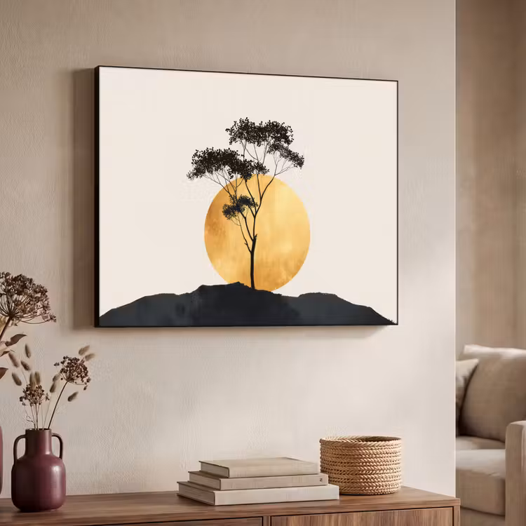 Art Frame - Zwarte boom - Gouden cirkel - Heuvel — 7